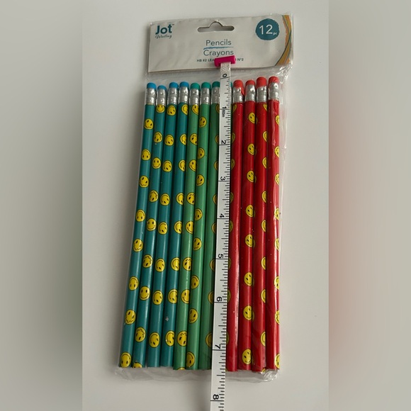 New 12 Smiley Face Pencils Pencil Blue Green Red Jot Writing Company made India - Picture 4 of 8